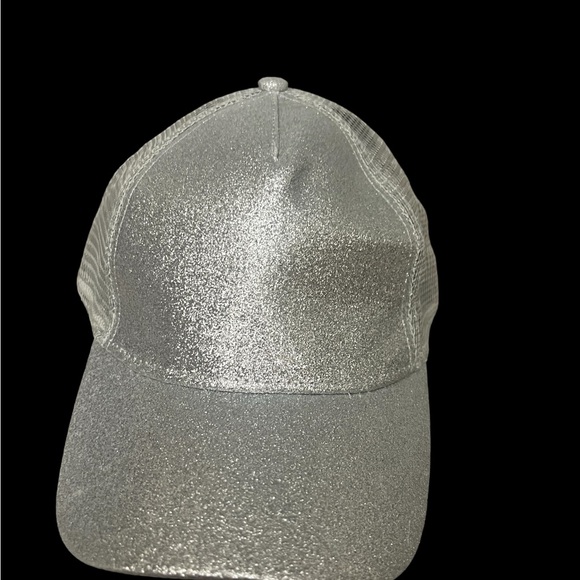 Glitter Ponytail Baseball Cap Silver Mesh High Bun Trucker Hat Adjustable - Picture 7 of 13